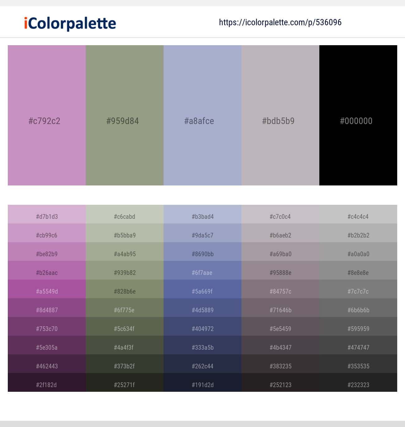 Lilac – Sage – Logan – Pink Swan – Black Color scheme