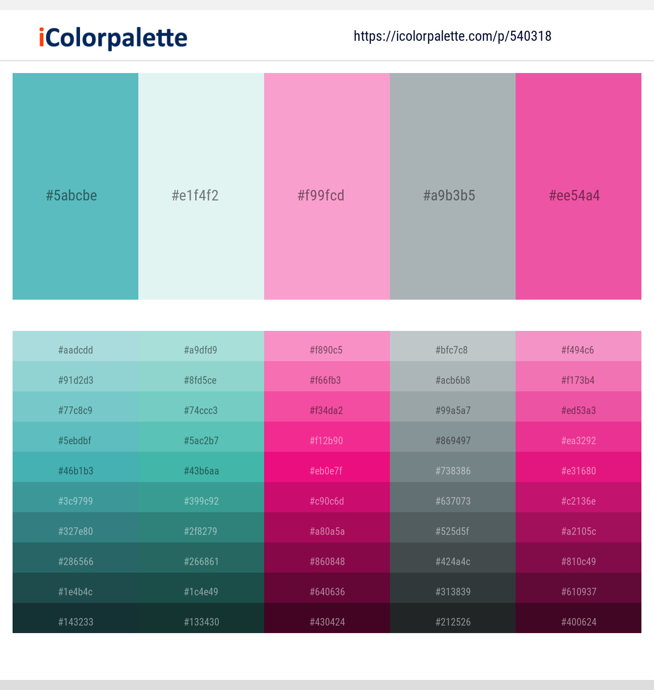 540318Fountain Blue – Apple Green – Lavender Pink – Hit Gray – Brilliant Rose Color scheme