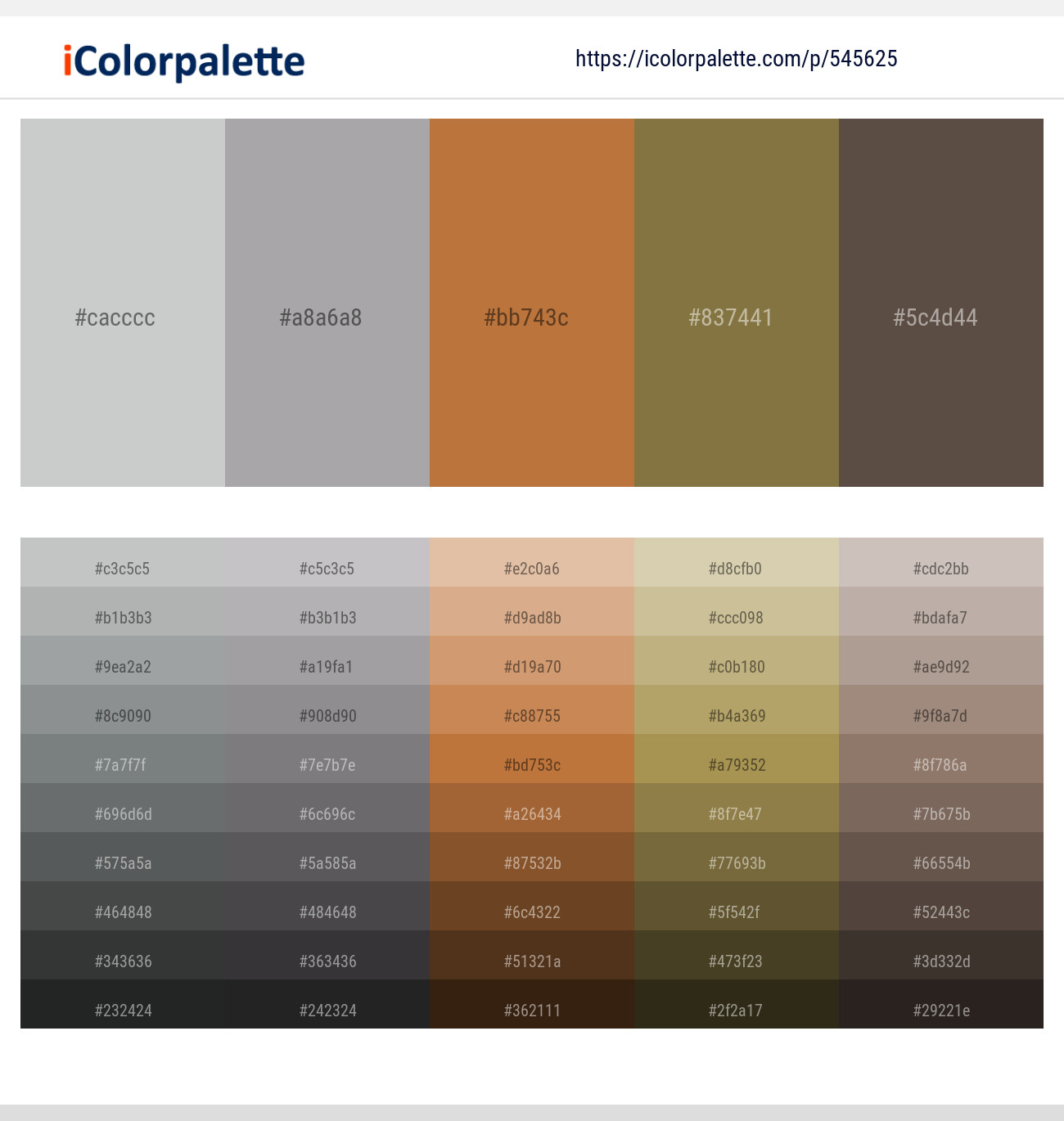Silver Sand – Shady Lady – Copper – Yellow Metal – Kabul Color scheme