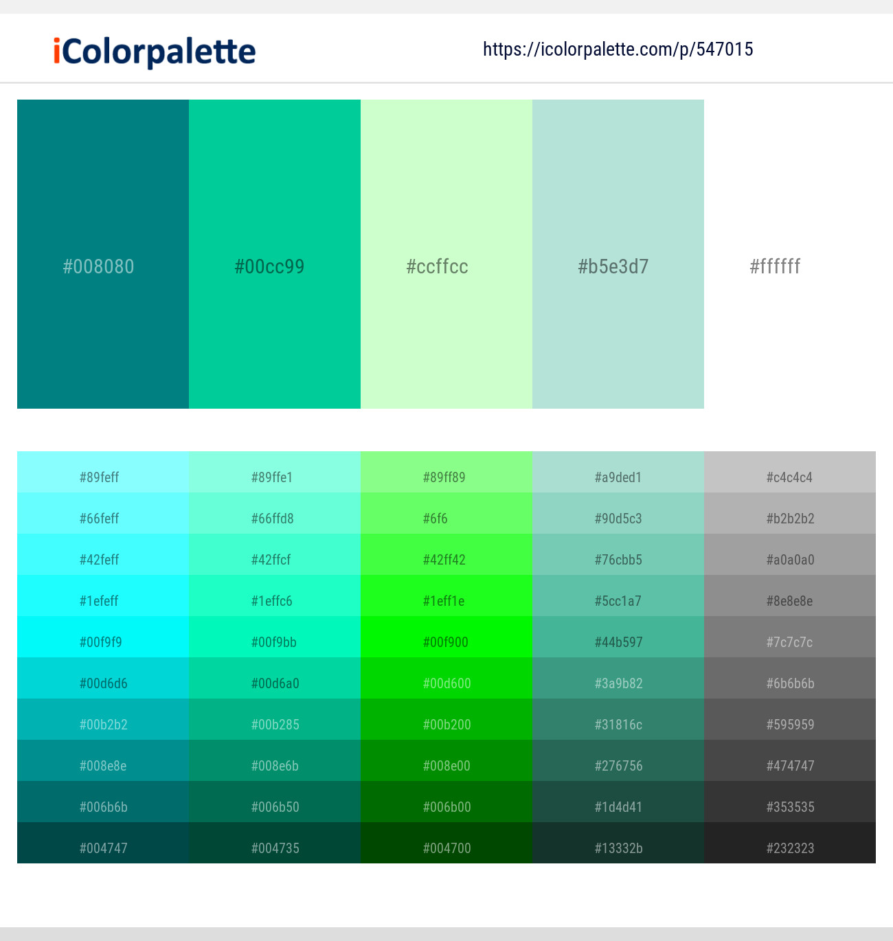547015Teal – Caribbean Green – Snowy Mint – Jagged Ice – White Color scheme