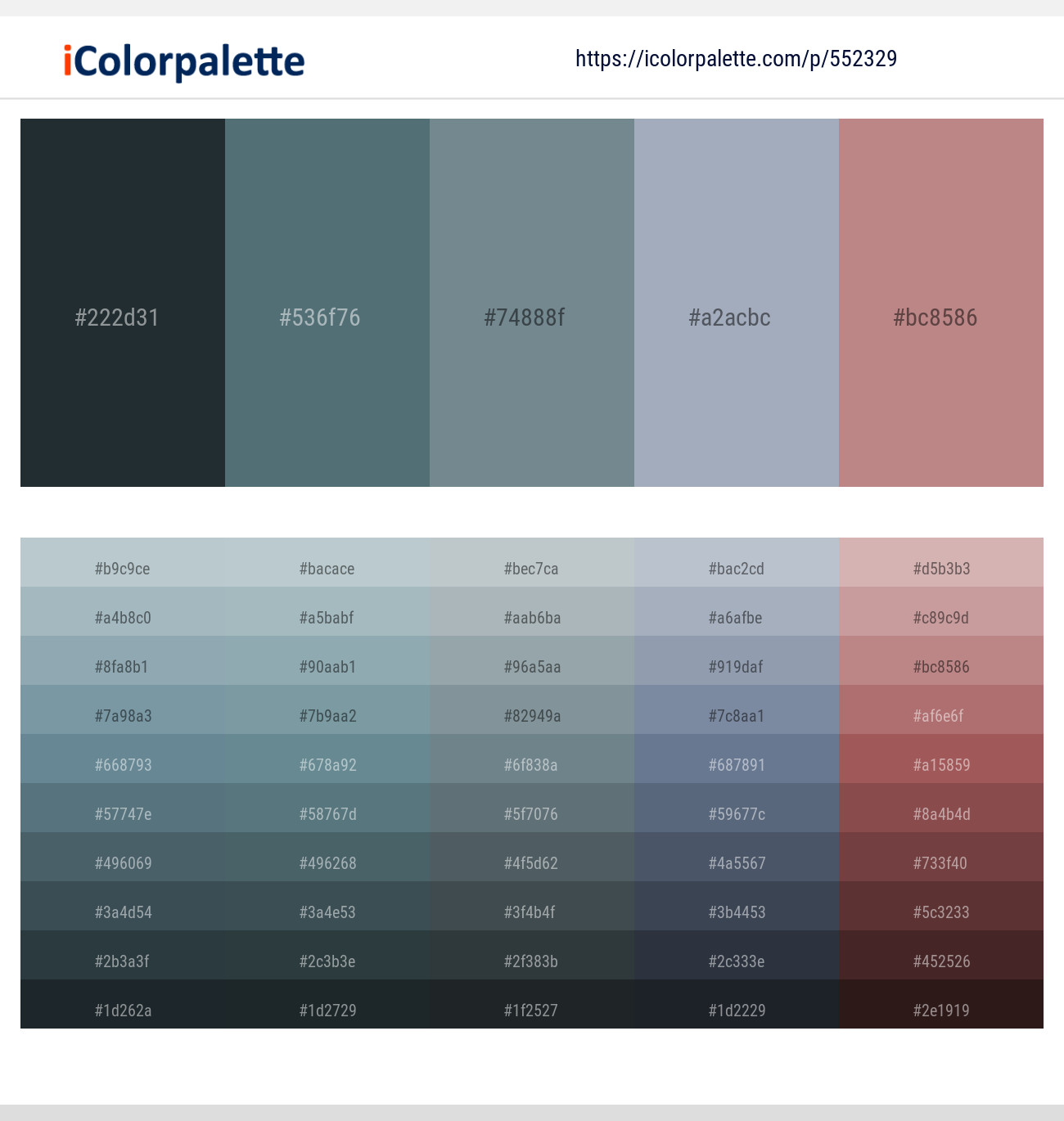 Outer Space – Cutty Sark – Slate Gray – Gull Gray – Brandy Rose Color scheme