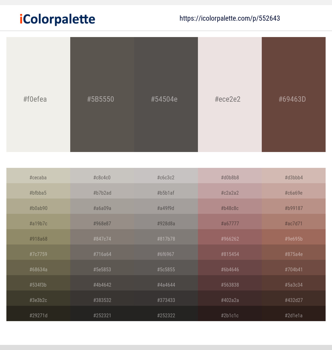 Cararra – Fuscous Gray – Fuscous Gray – Ebb – Kabul Color scheme