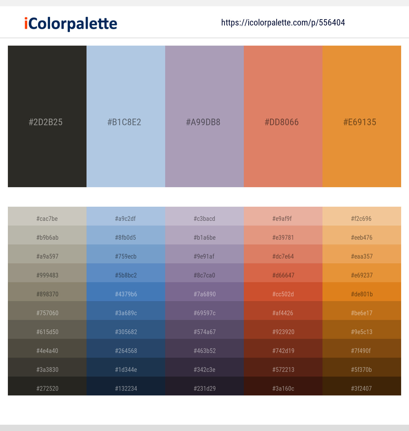 Dune – Periwinkle Gray – Amethyst Smoke – Copperfield – Fire Bush Color scheme