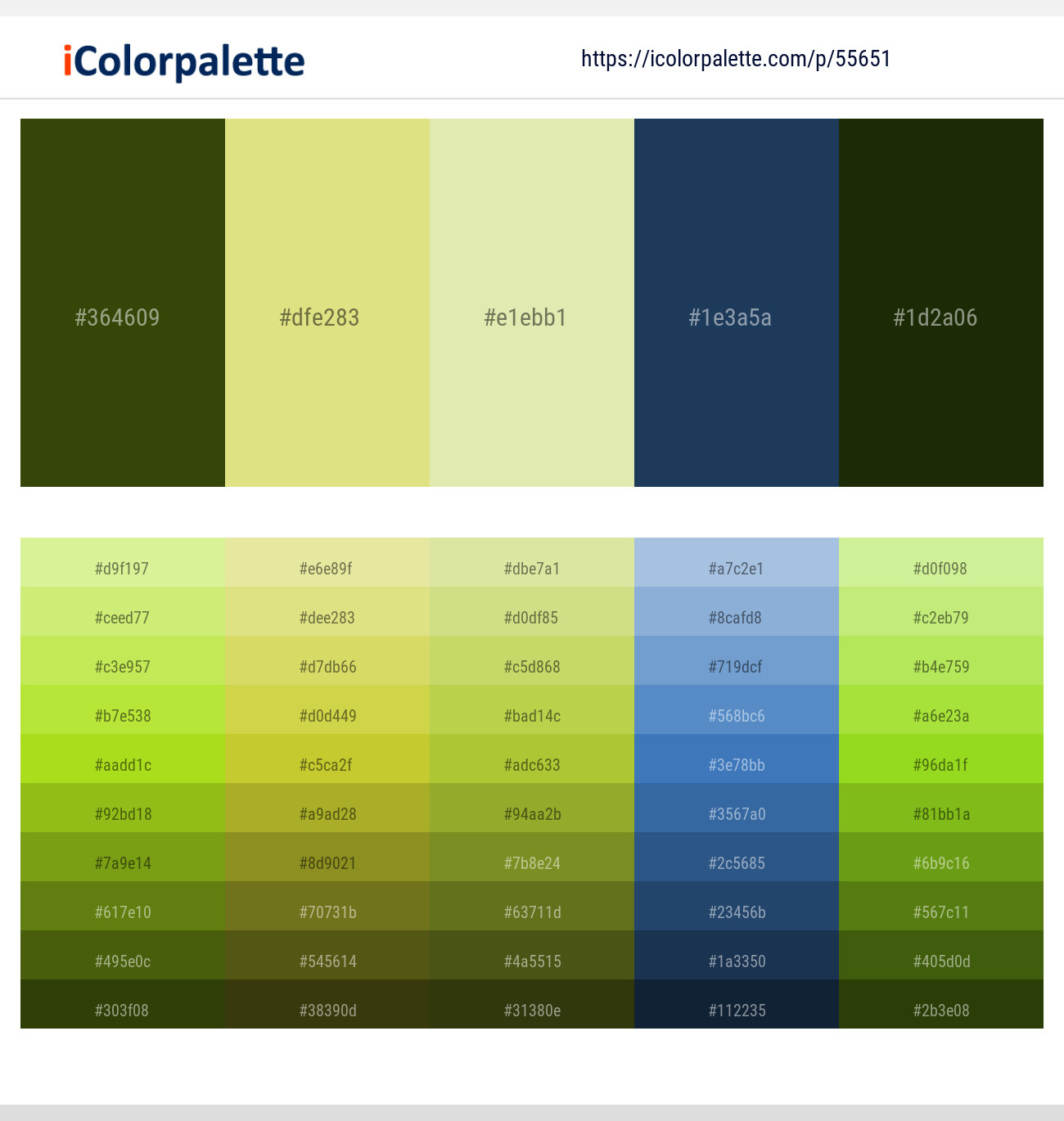Bronze Olive – Yellow Green – Caper – Cello – Pine Tree Color scheme