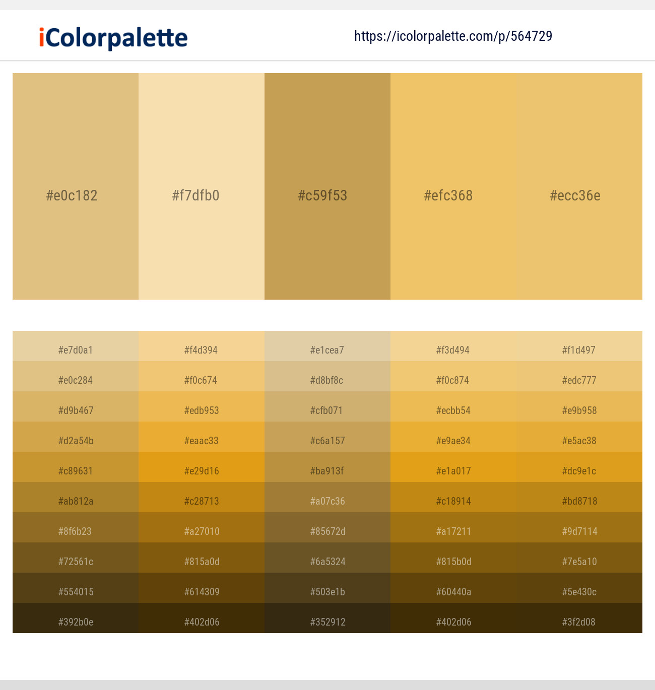 Color Palette With Five Shade Clinker Harvest Gold Yellow Metal
