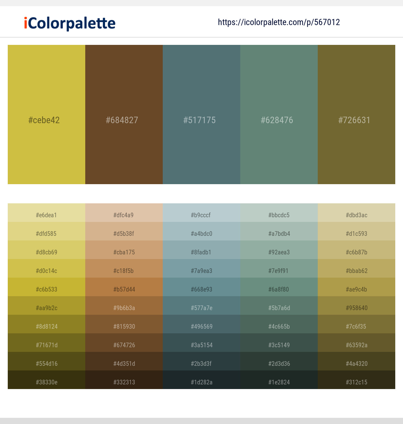 Old Gold – Pickled Bean – Cutty Sark – Viridian Green – Yellow Metal Color scheme