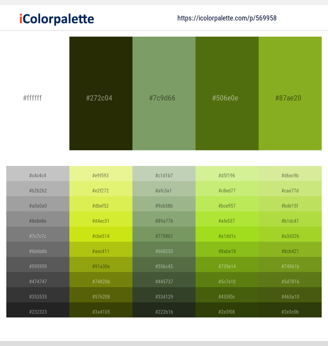 569958White – Pine Tree – Asparagus – Green Leaf – Citron Color scheme