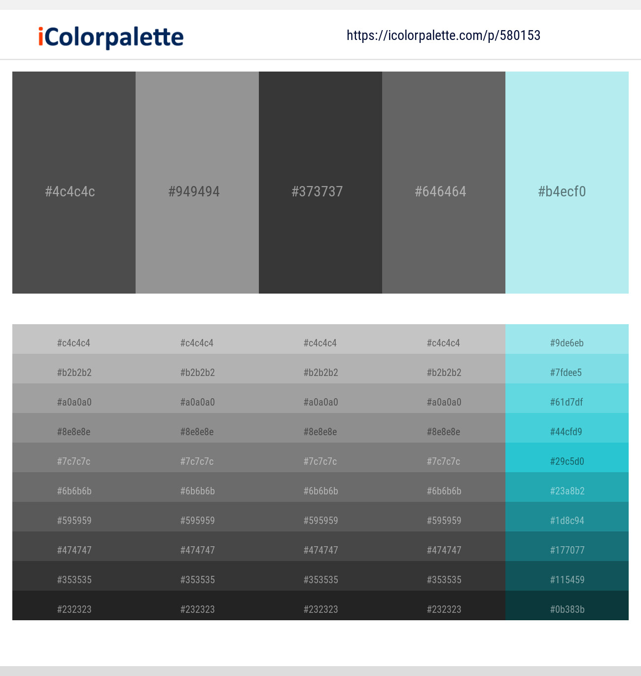 Tundora – Dusty Gray – Mine Shaft – Dove Gray – Blizzard Blue Color scheme