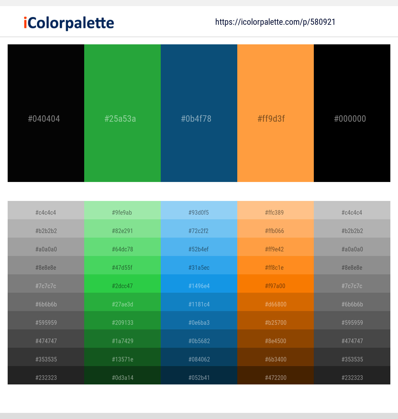 Black – Forest Green – Atoll – Neon Carrot – Black Color scheme