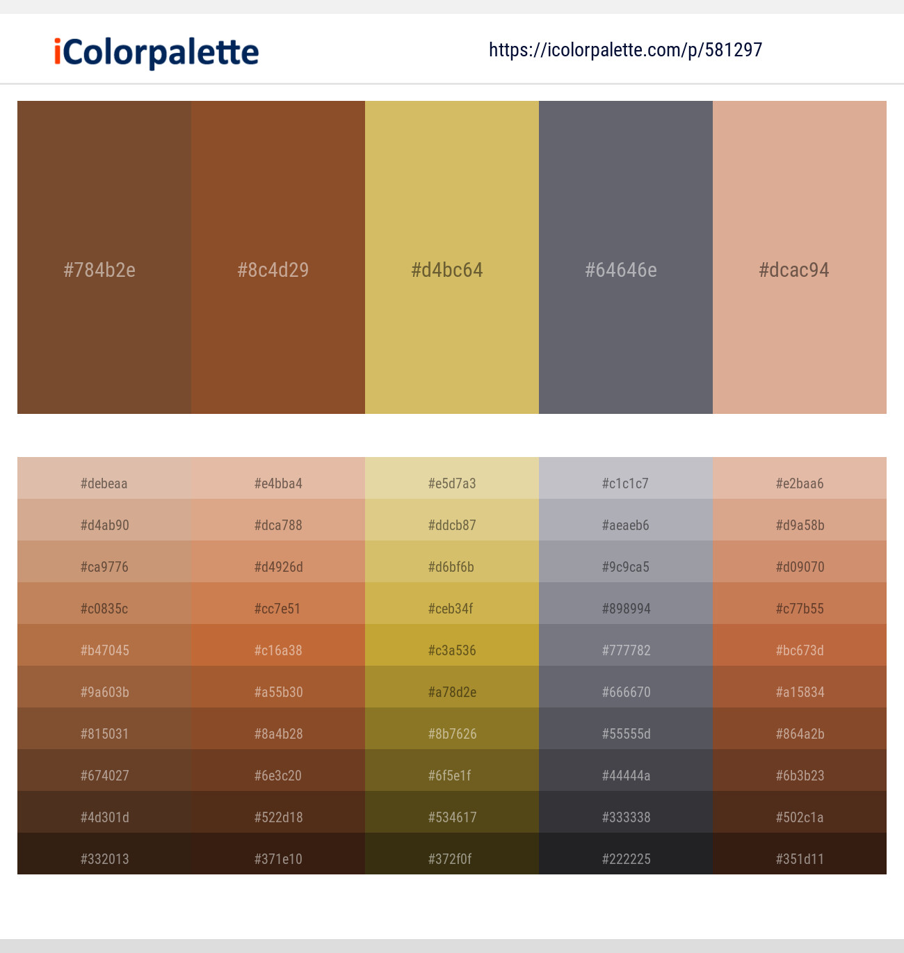 Old Copper – Mule Fawn – Tacha – Mid Gray – Brandy Color scheme