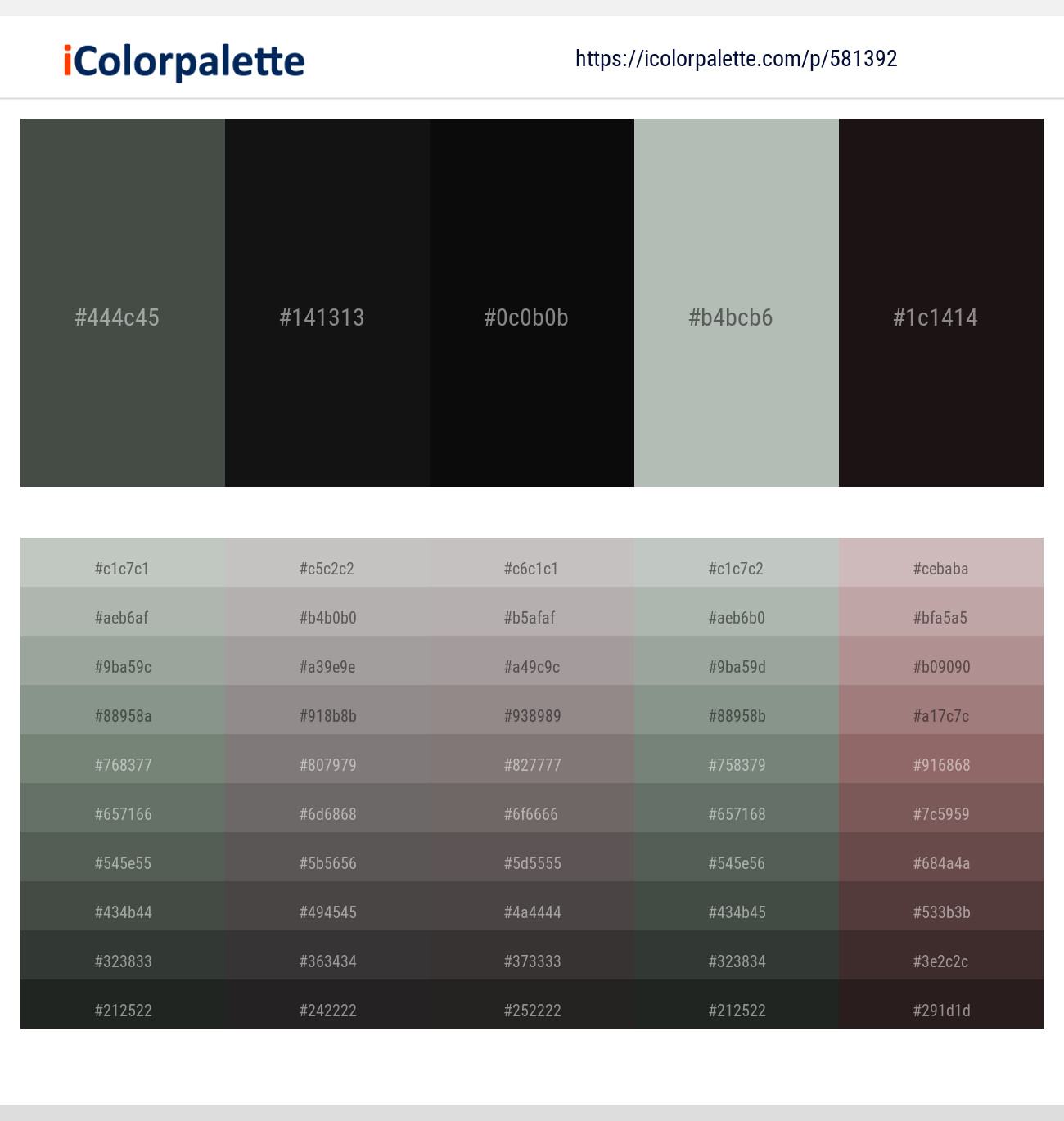 Lunar Green – Cod Gray – Cod Gray – Pumice – Cocoa Brown Color scheme