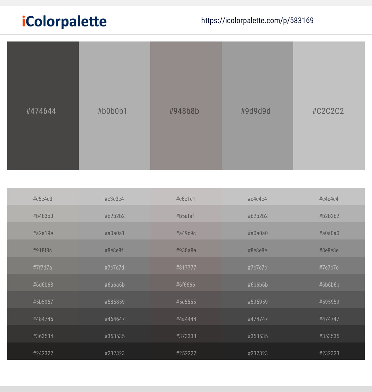 Fuscous Gray – Bombay – Hurricane – Silver Chalice – Silver Color scheme
