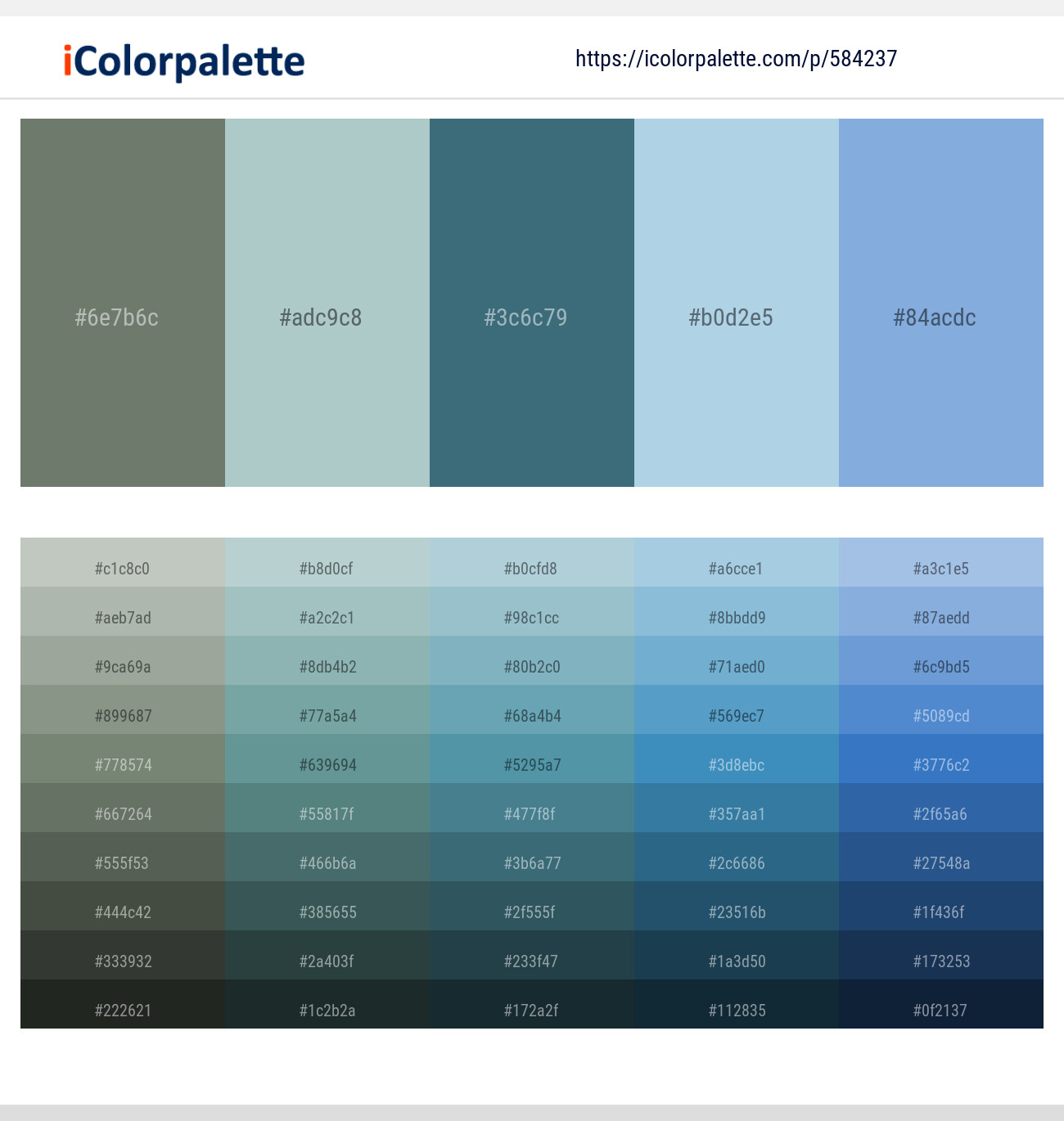 Camouflage Green – Opal – Oracle – Regent St Blue – Chetwode Blue Color scheme