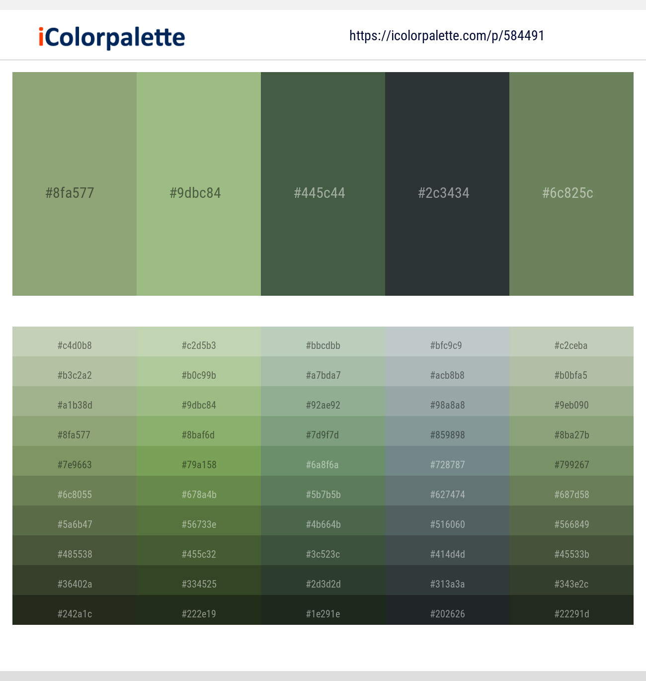 Sage – Olivine – Gray Asparagus – Outer Space – Highland Color scheme