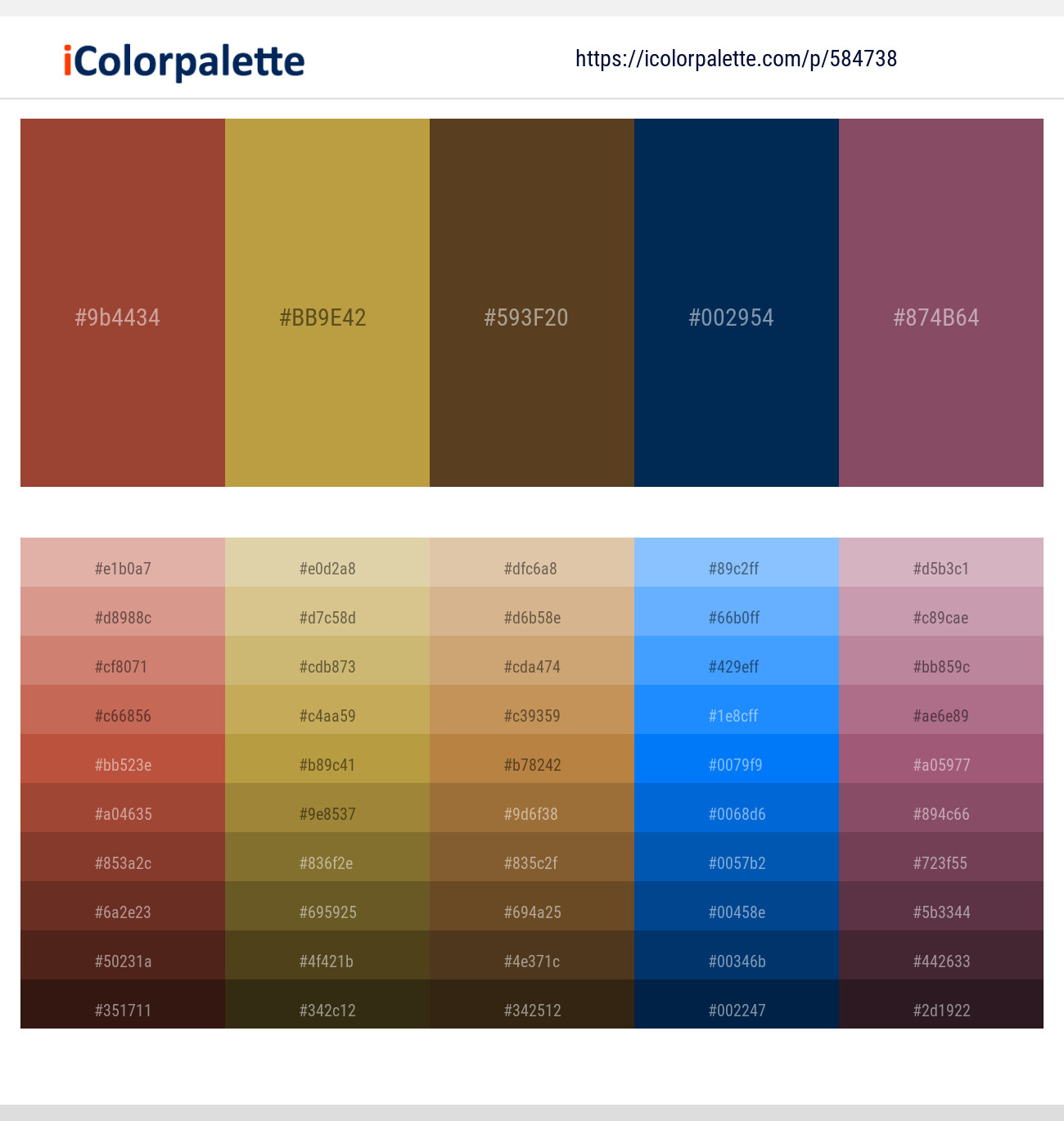 El Salva – Tussock – Irish Coffee – Prussian Blue – Cannon Pink Color scheme