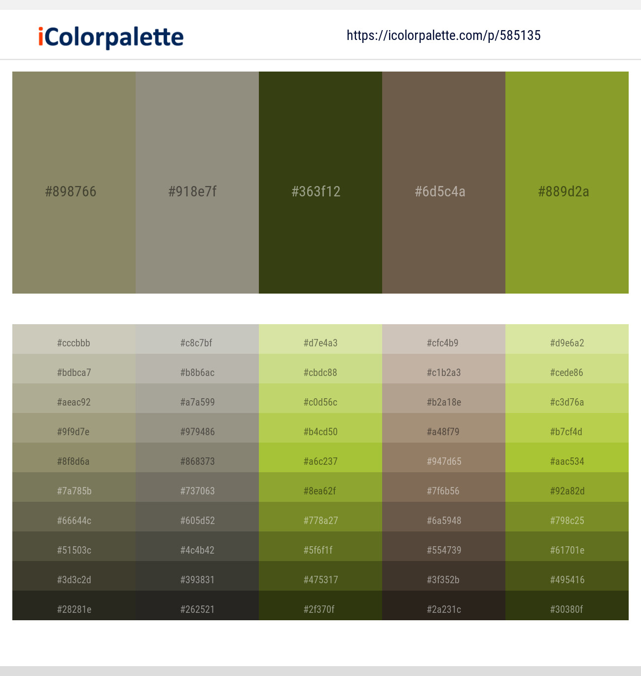 Avocado – Granite Green – Camouflage – Tobacco Brown – Wasabi Color scheme