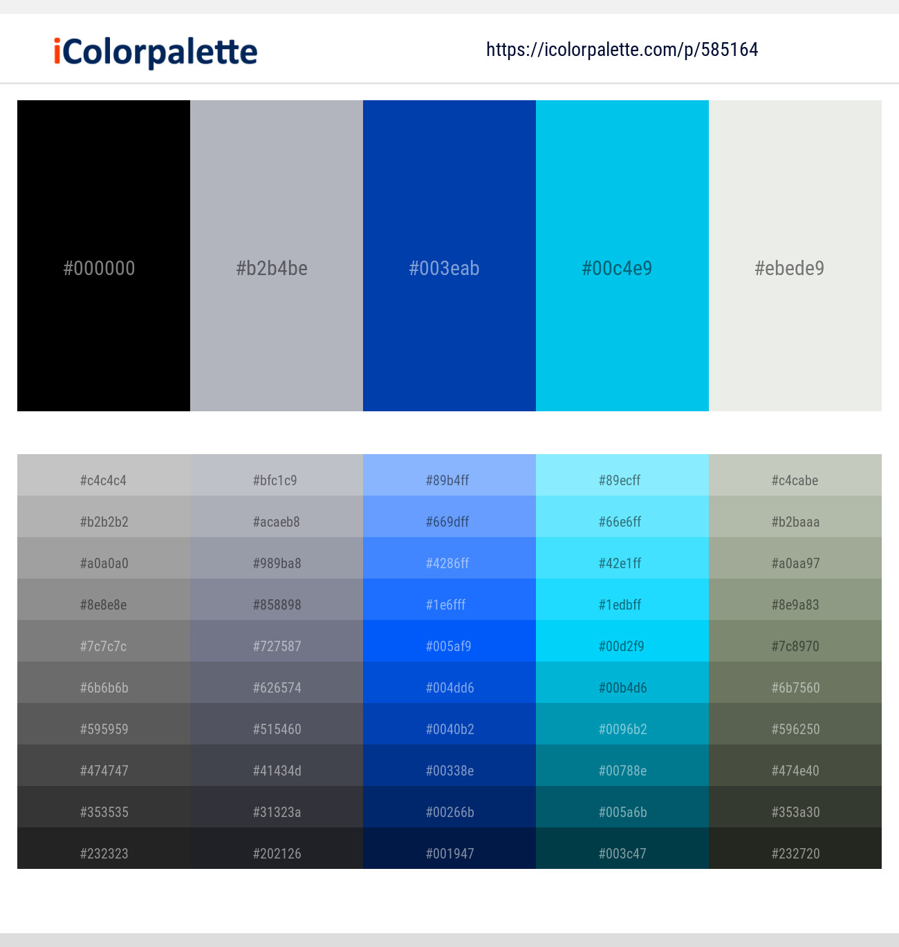 Black – Bombay – Cobalt – Robin’s Egg Blue – Gray Nurse Color scheme