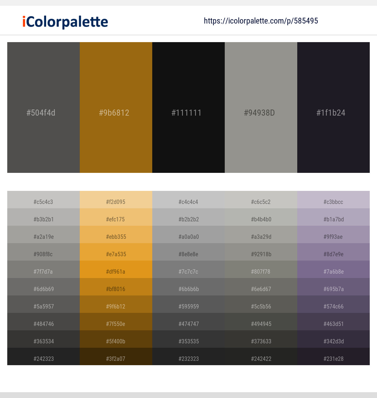 585495Fuscous Gray – Reno Sand – Cod Gray – Lemon Grass – Bastille Color scheme