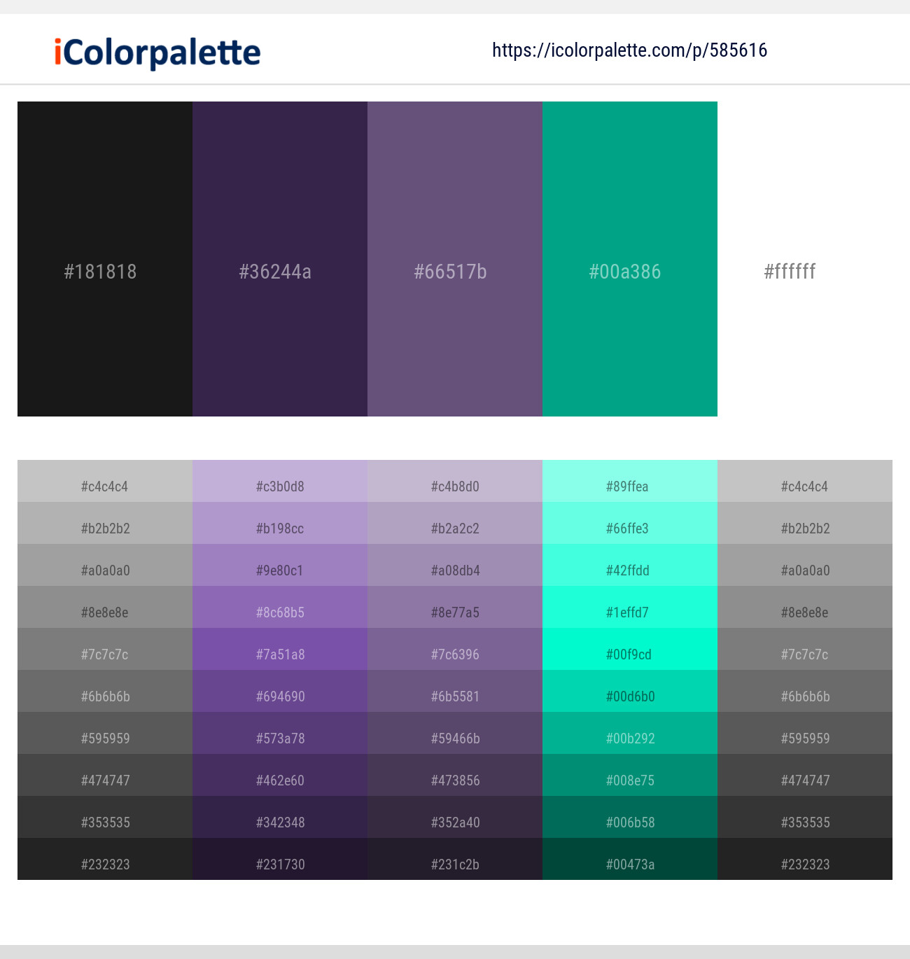 Cod Gray – Bossanova – Smoky – Persian Green – White Color scheme