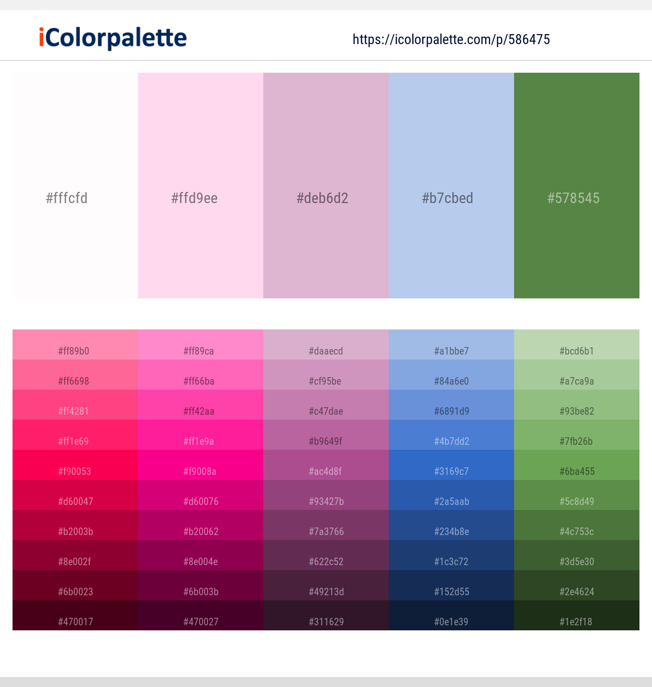 Lavender blush – Pale Rose – Melanie – Spindle – Fern Green Color scheme