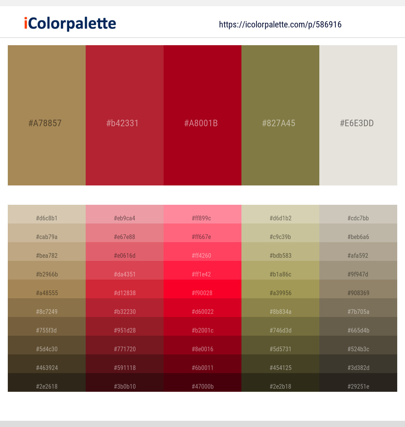 Muesli – Tall Poppy – Carmine – Shadow – Westar Color scheme