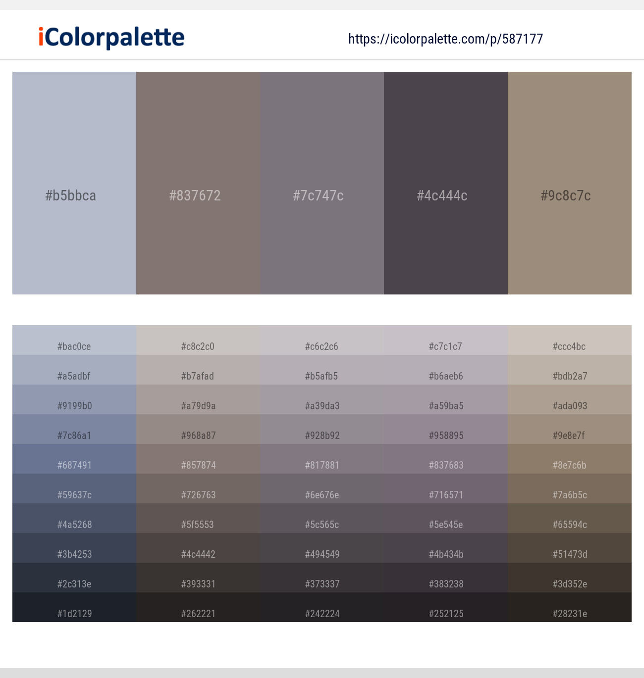 Cadet Blue – Americano – Fedora – Emperor – Pale Oyster Color scheme