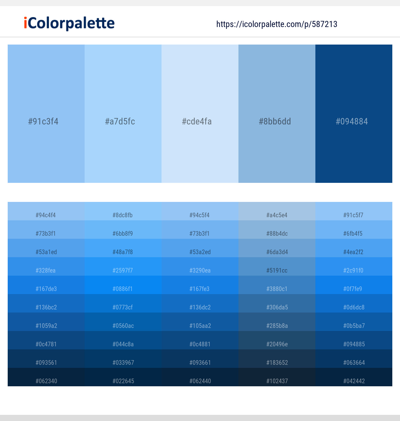 Jordy Blue – Anakiwa – Tropical Blue – Regent St Blue – Venice Blue Color scheme