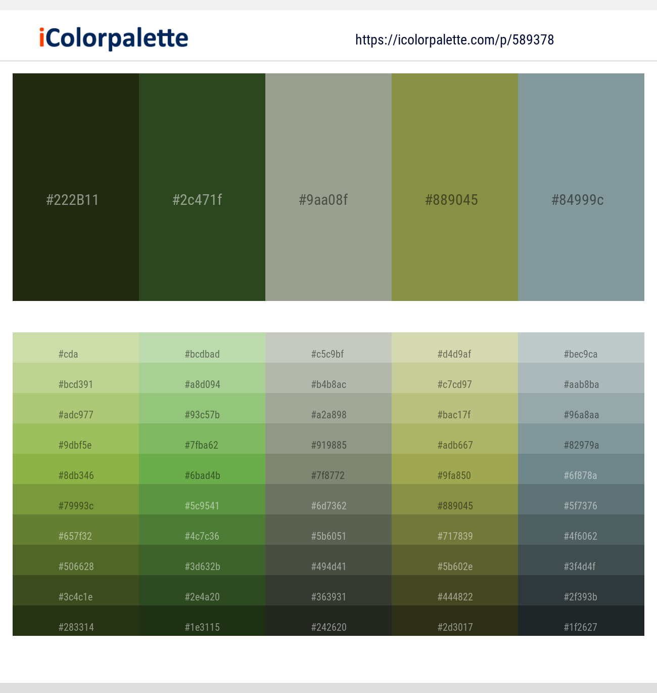 Black Olive – Mallard – Lemon Grass – Sycamore – Granny Smith Color scheme