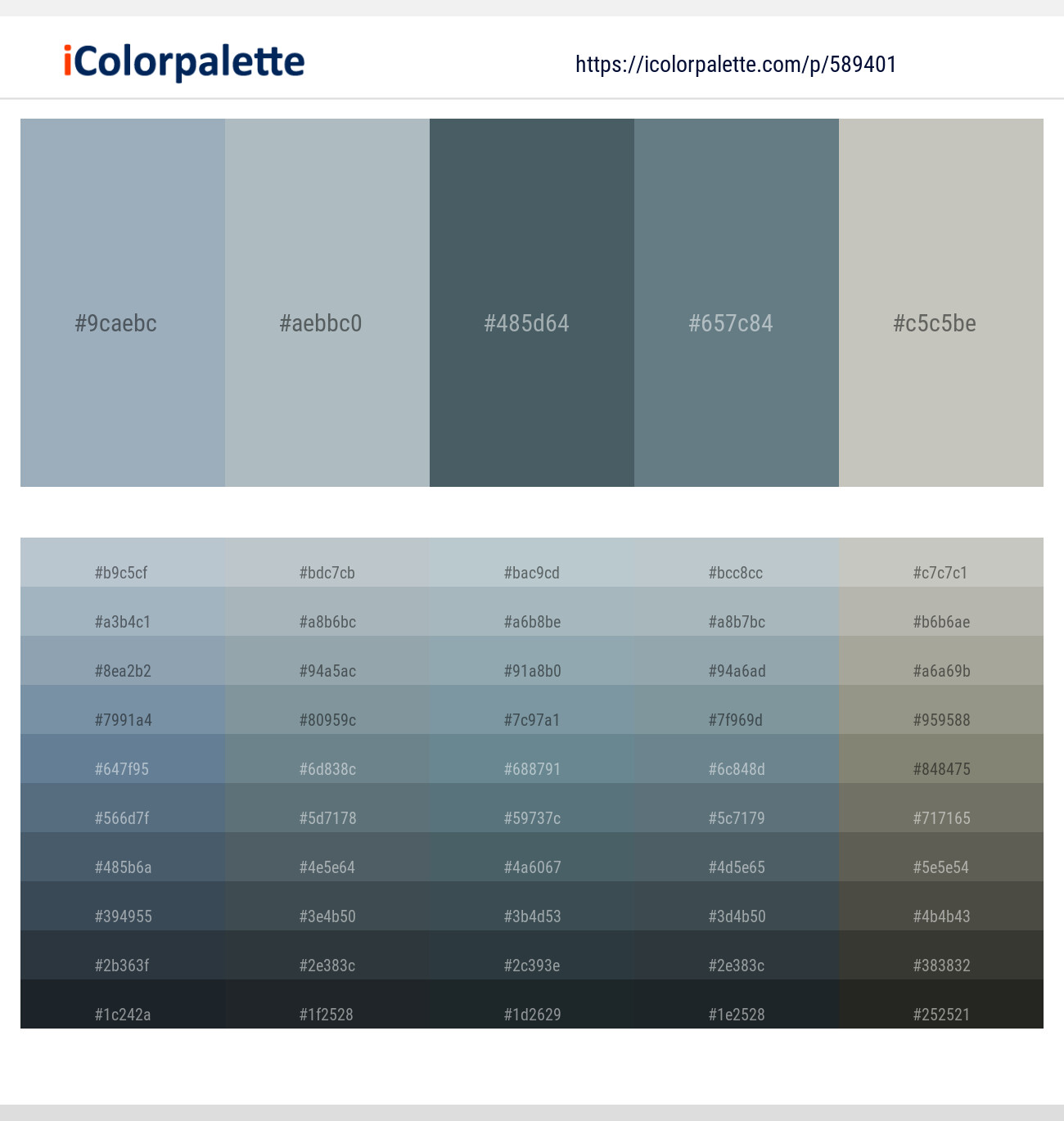 Gull Gray – Tower Gray – Blue Bayoux – Rolling Stone – Mist Gray Color scheme