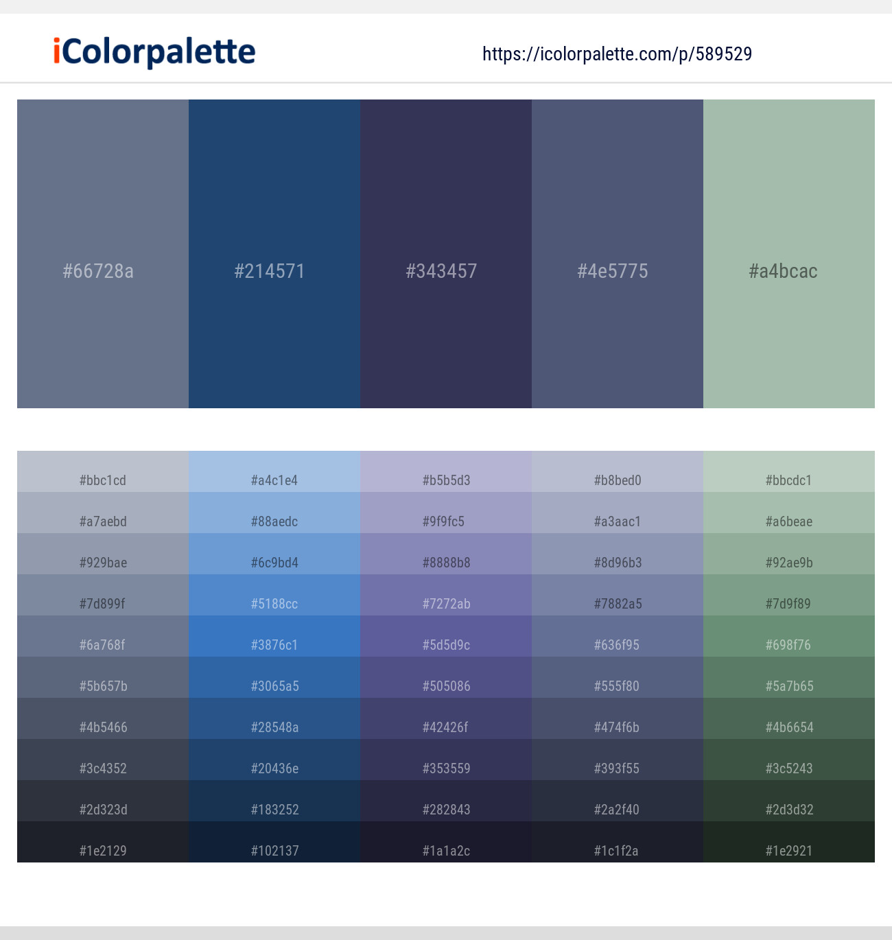 Slate Gray – Astronaut – Martinique – Blue Bayoux – Summer Green Color scheme