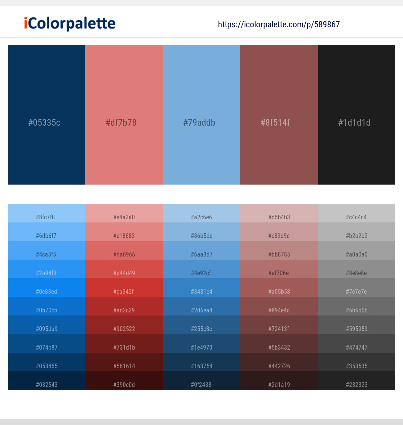 Green Vogue – New York Pink – Polo Blue – Copper Rust – Cod Gray Color scheme