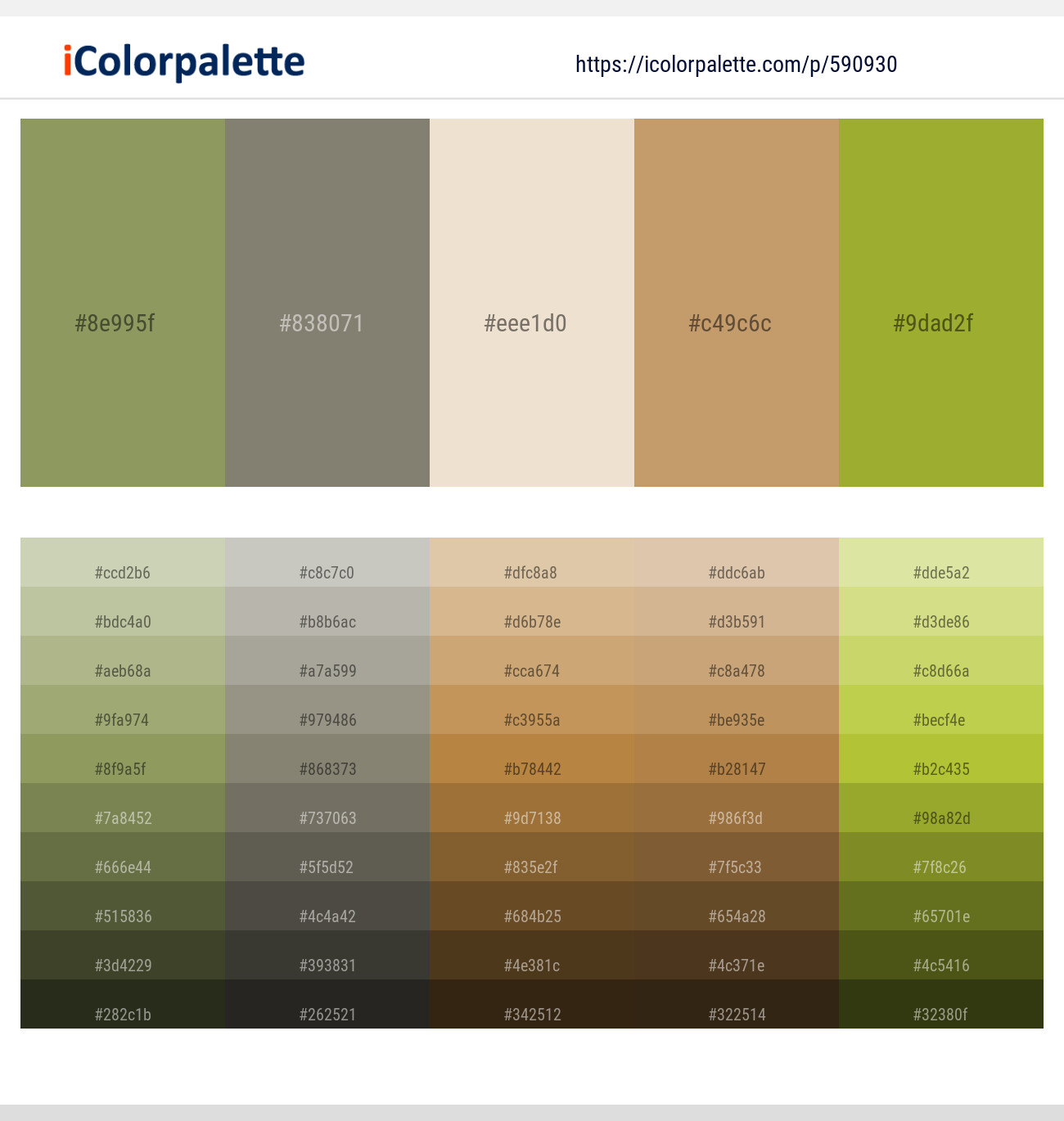 Avocado – Bandicoot – Almond – Twine – Citron Color scheme