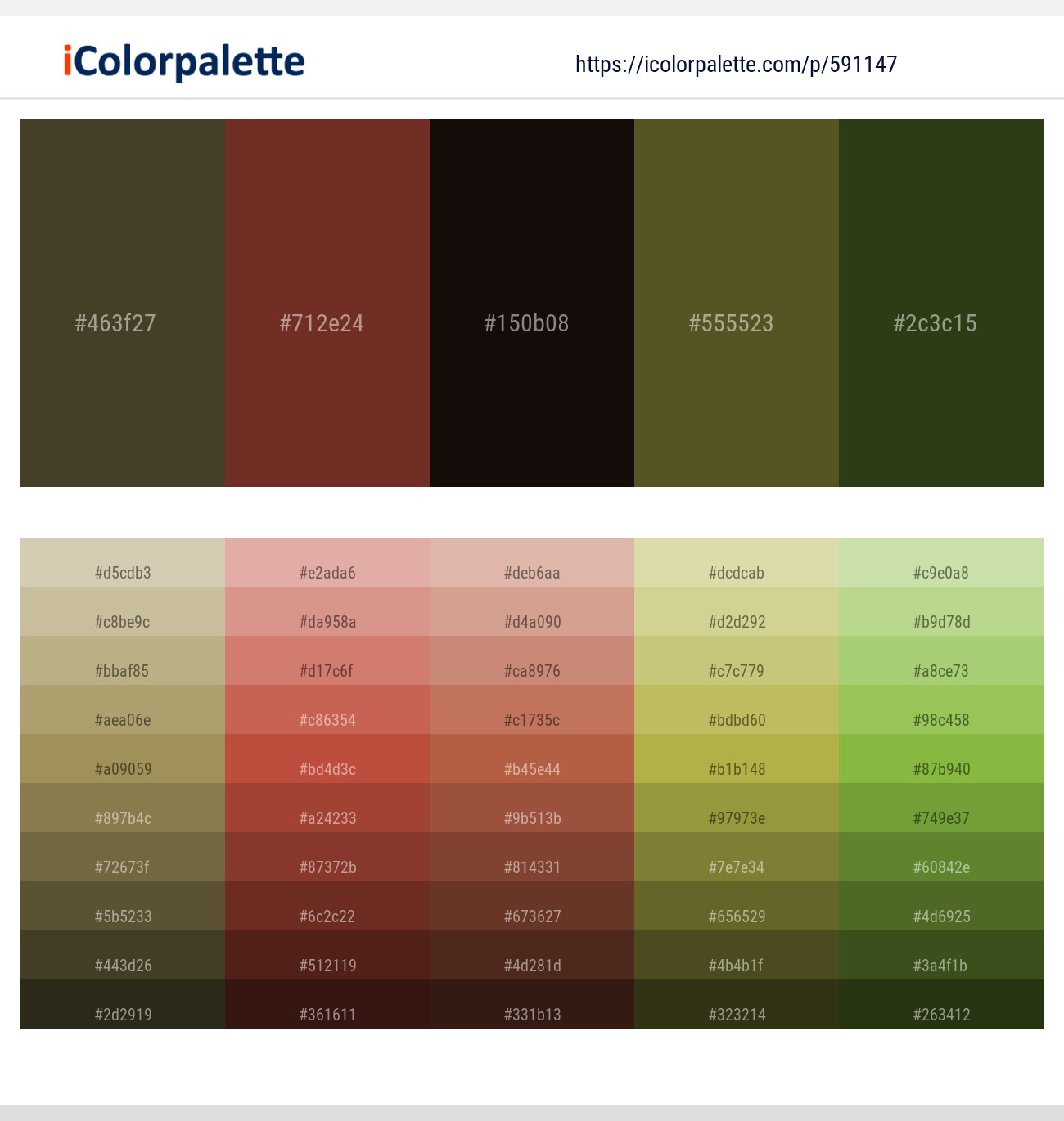 Lisbon Brown – Metallic Copper – Asphalt – Woodland – Black Olive Color scheme