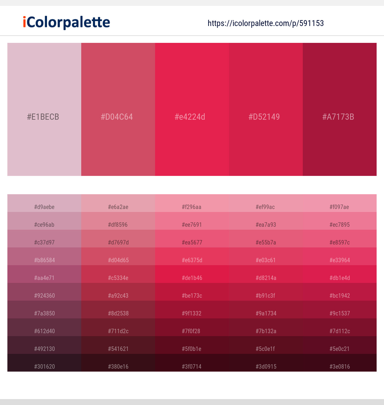 Pink Flare – Cabaret – Amaranth – Maroon Flush – Shiraz Color scheme