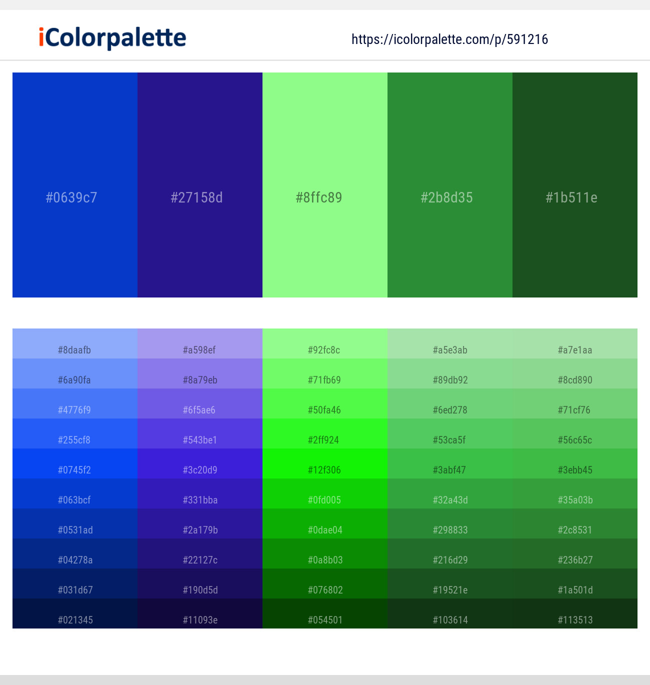 Cobalt – Blue Gem – Mint Green – Forest Green – Parsley Color scheme
