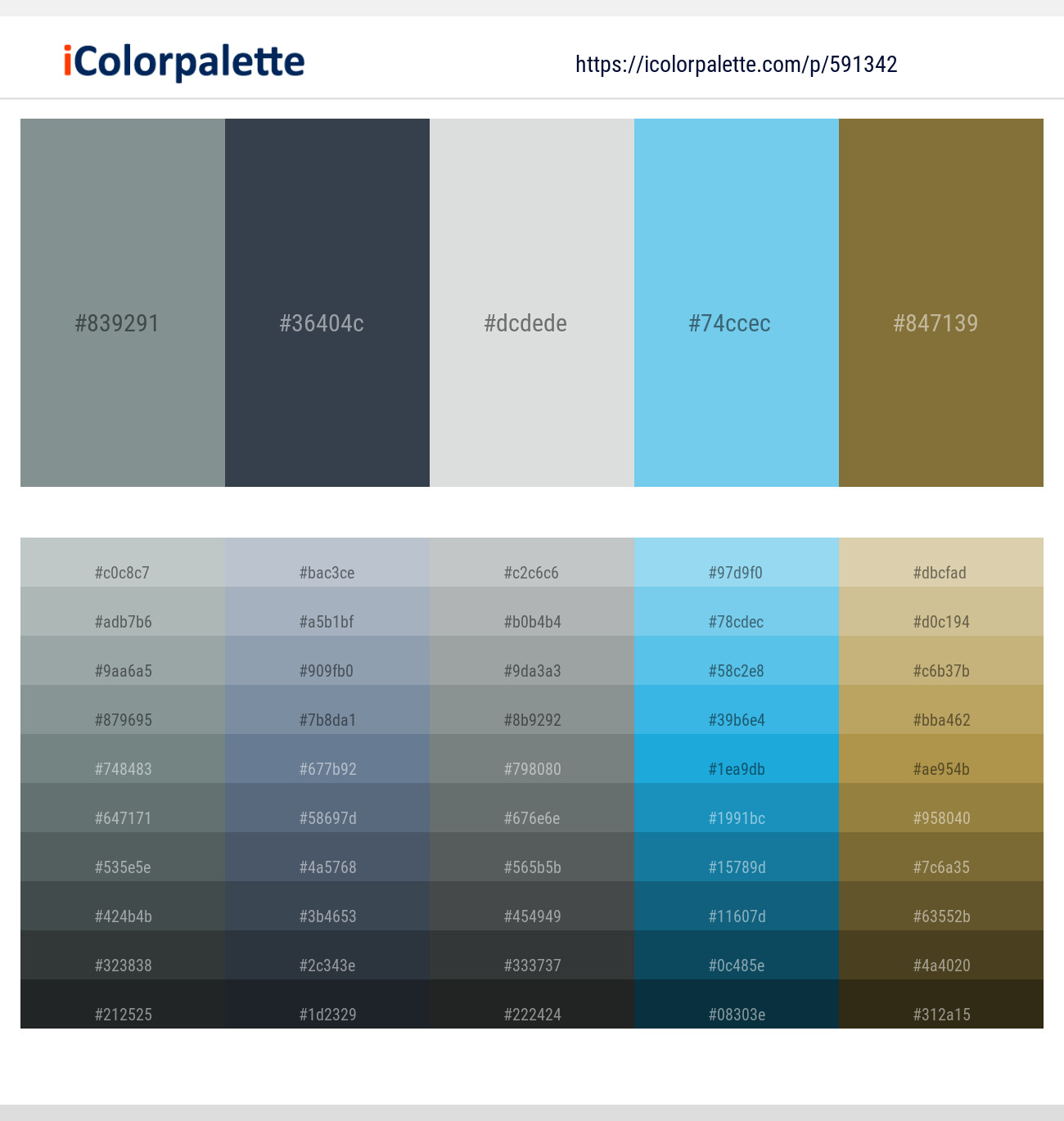 Gunsmoke – Limed Spruce – Iron – Sky Blue – Pesto Color scheme