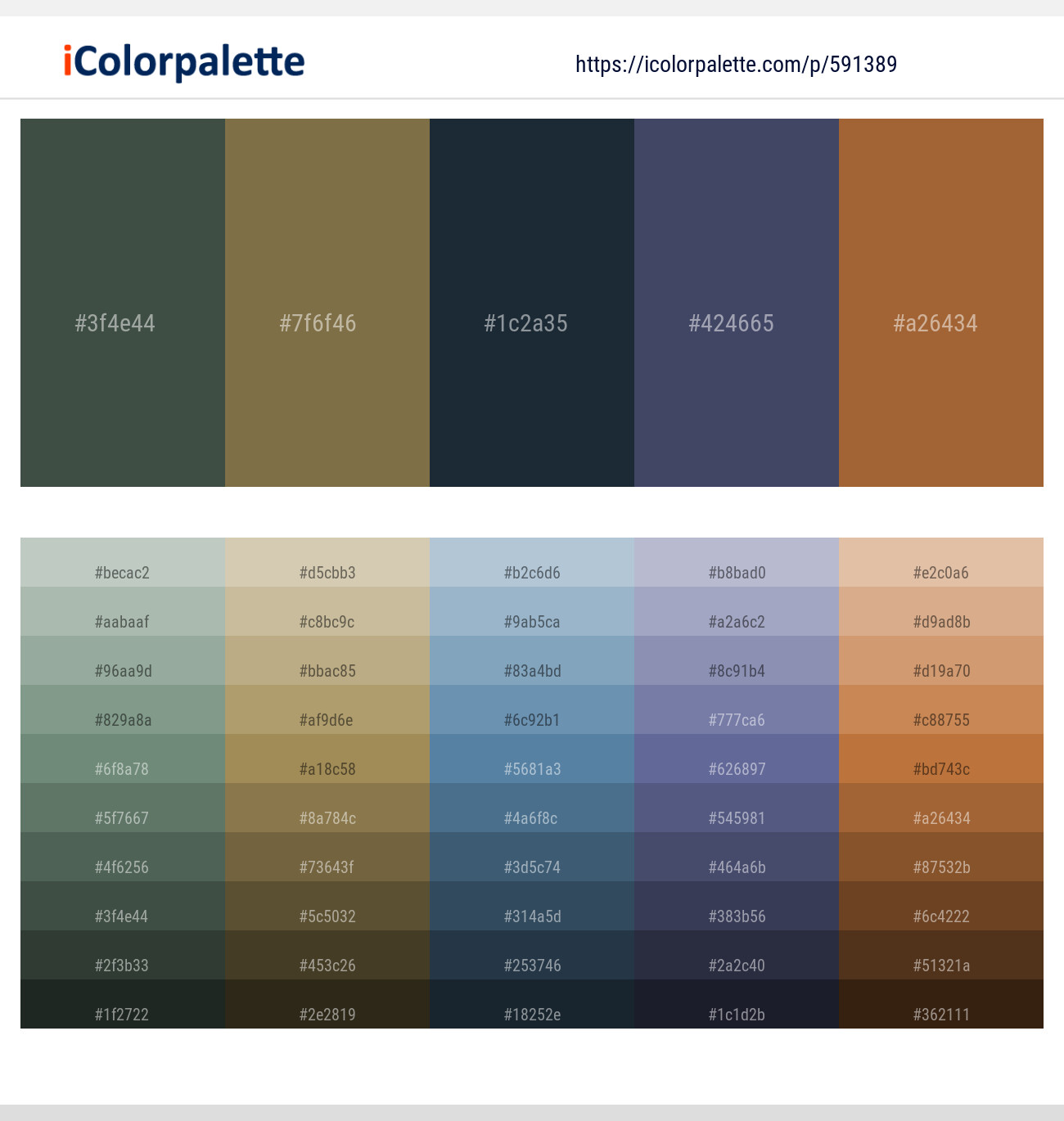 Gray Asparagus – Shadow – Mirage – Fiord – Brown Rust Color scheme
