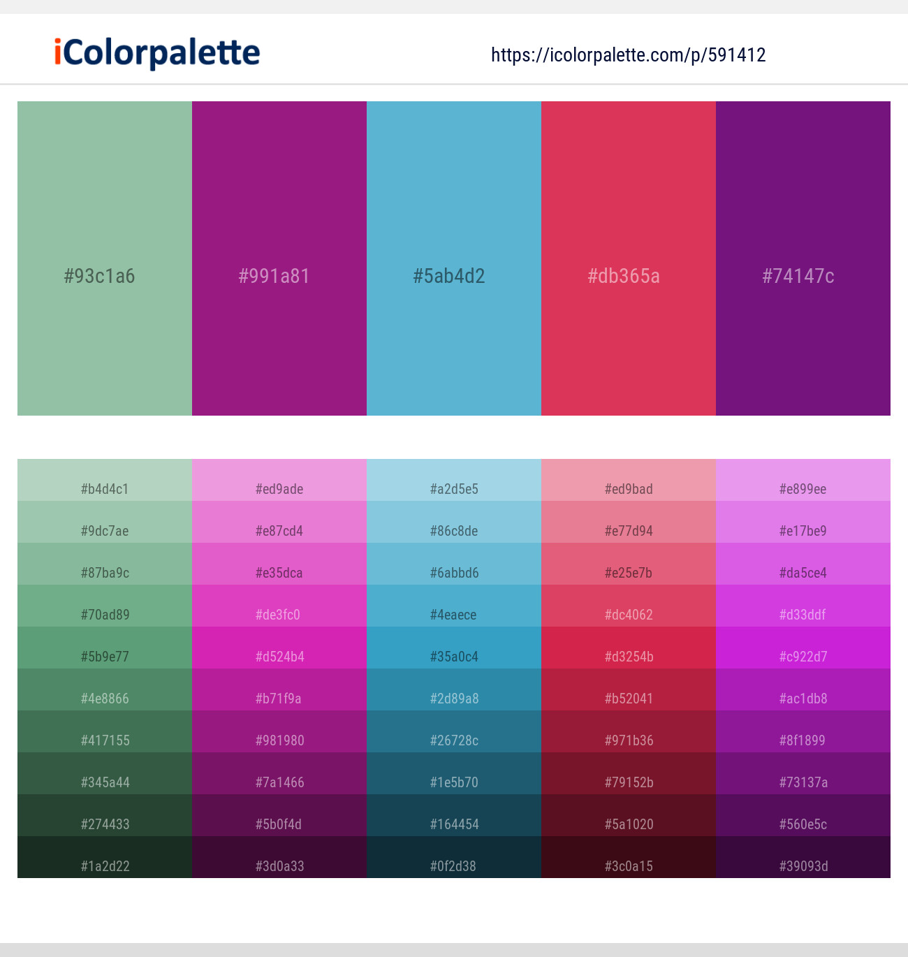 Summer Green – Violet Eggplant – Shakespeare – Cerise Red – Seance Color scheme