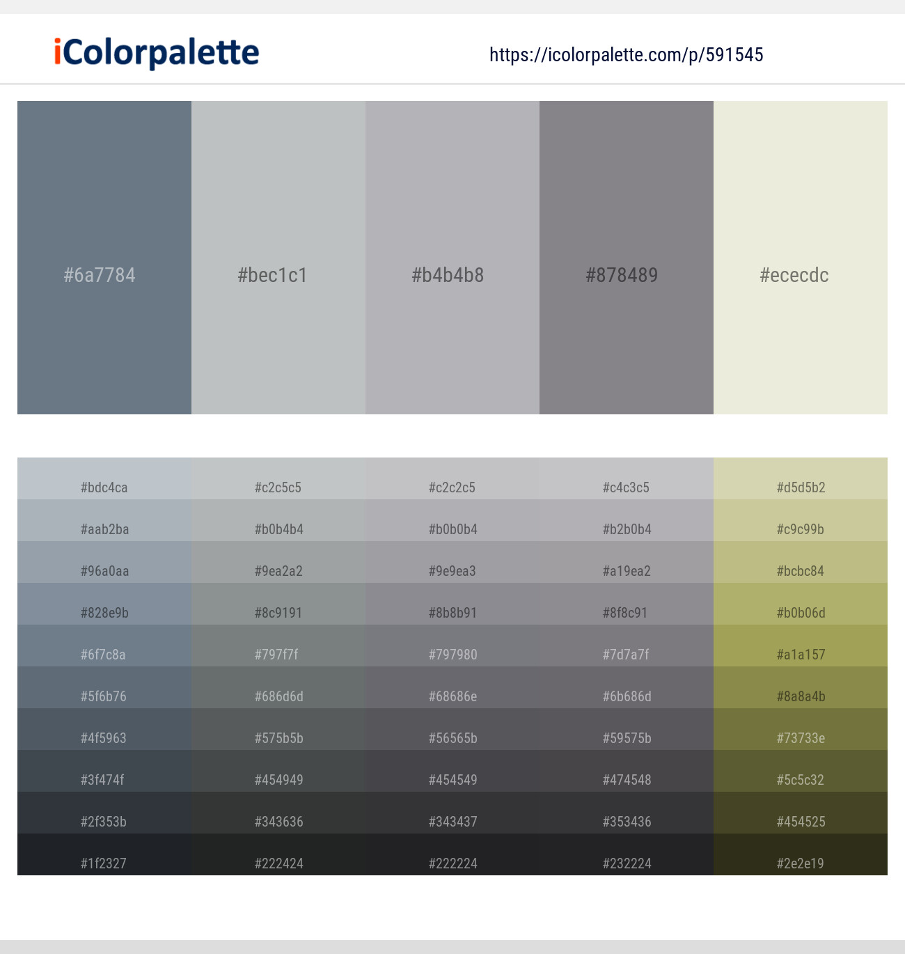 Pale Sky – Submarine – Spun Pearl – Mobster – White Rock Color scheme