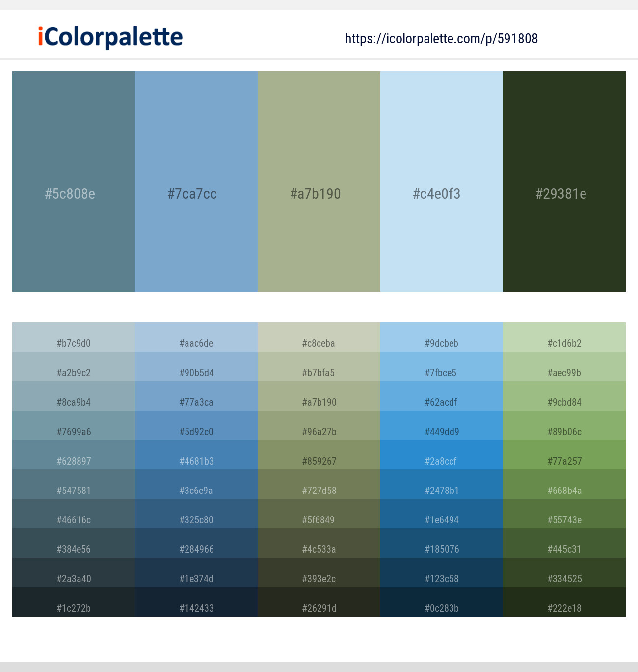 Smalt Blue – Polo Blue – Locust – Tropical Blue – Green Kelp Color scheme