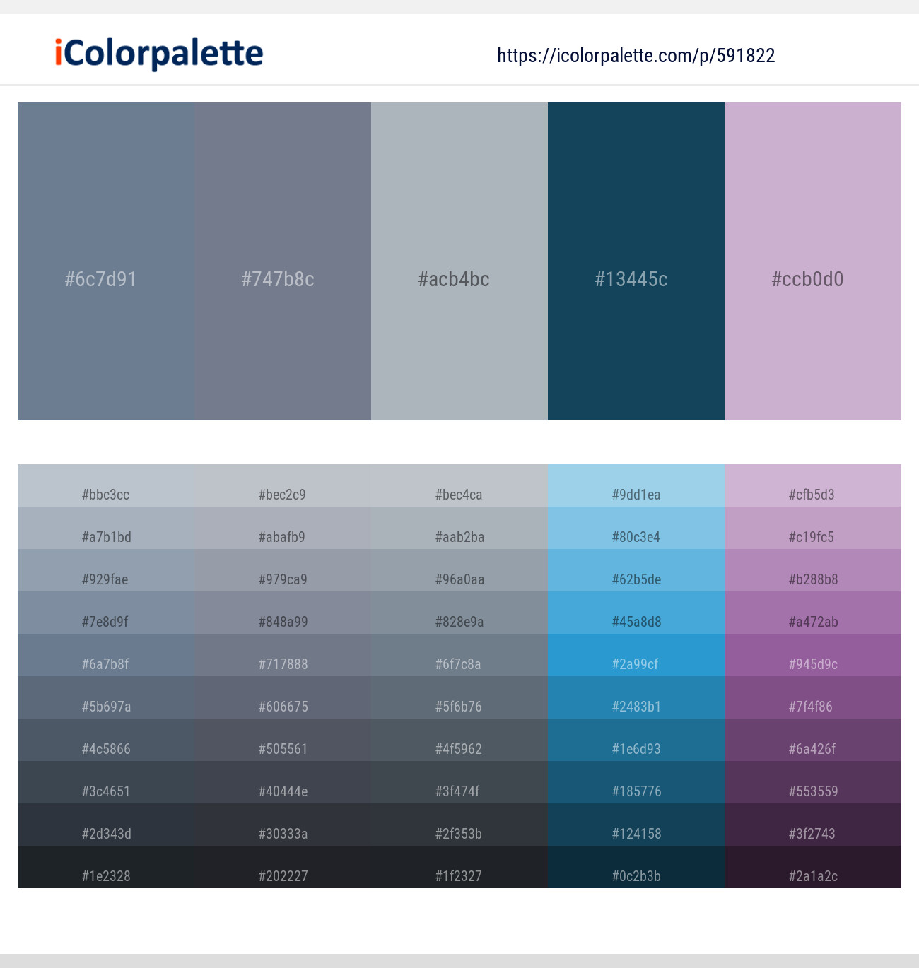 Slate Gray – Raven – Cadet Blue – Nile Blue – Lilac Color scheme