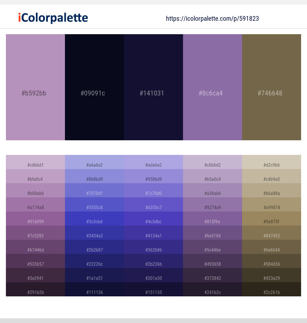 London Hue – Ebony – Haiti – Wisteria – Tobacco Brown Color scheme