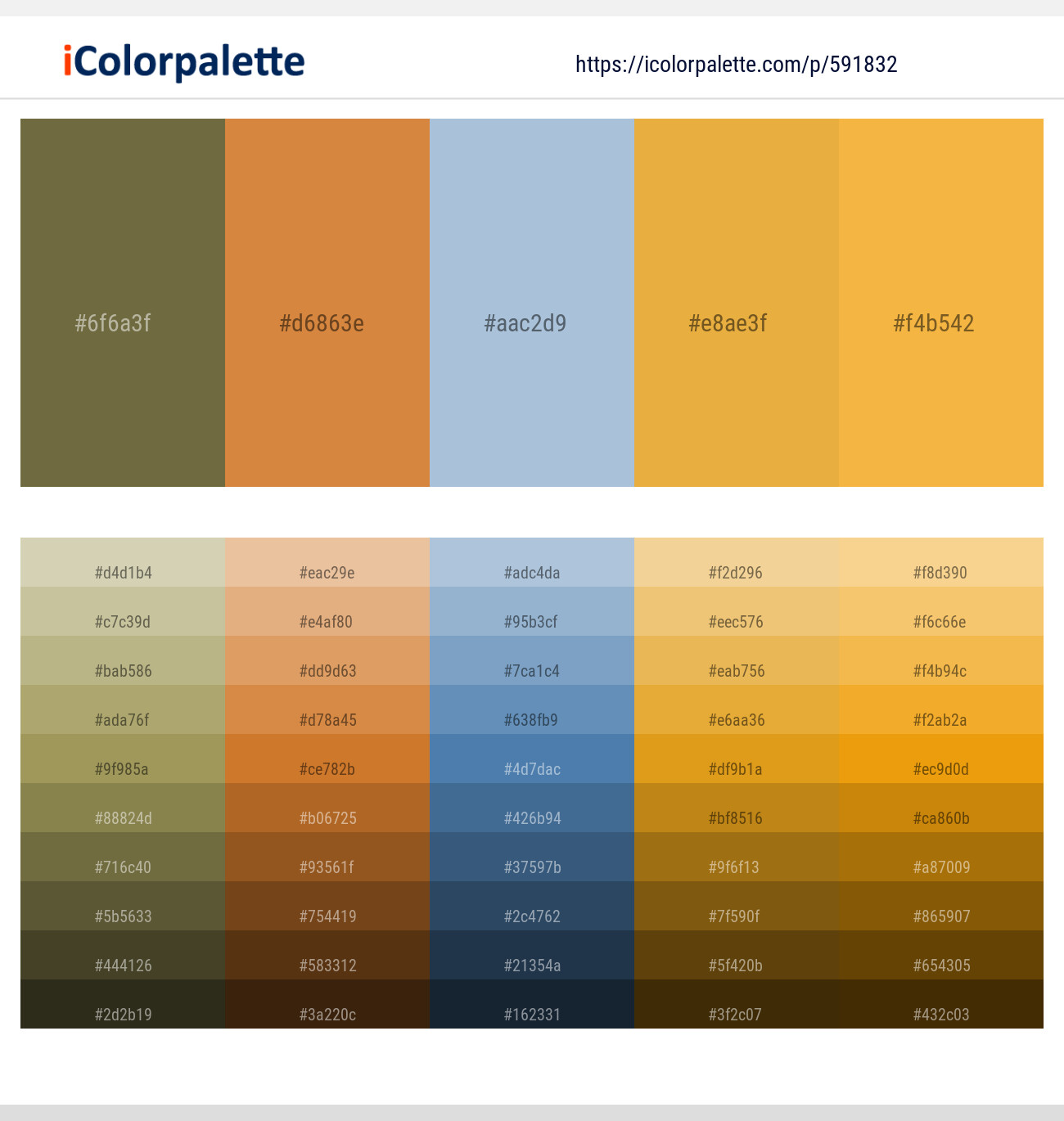 Yellow Metal – Raw Sienna – Pigeon Post – Tulip Tree – Tulip Tree Color scheme