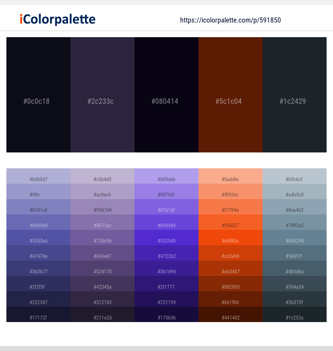 Cinder – Blackcurrant – Jaguar – Brown Bramble – Shark Color scheme