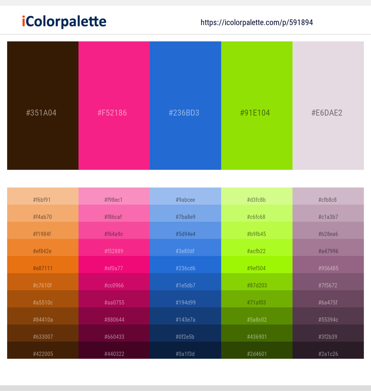 Dark Ebony – Wild Strawberry – Mariner – Bahia – Lola Color scheme