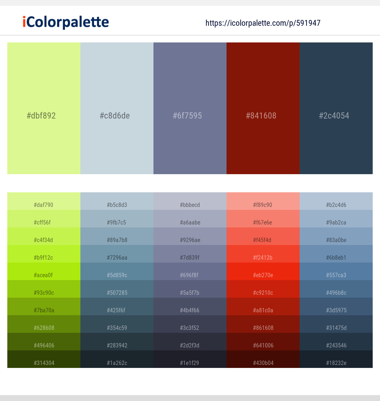 Mindaro – Botticelli – Storm Gray – Kenyan Copper – Pickled Bluewood Color scheme