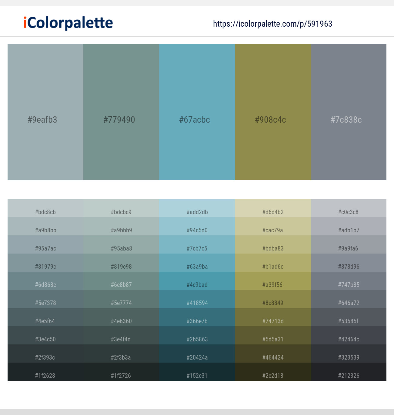 Hit Gray – Juniper – Fountain Blue – Sycamore – Raven Color scheme