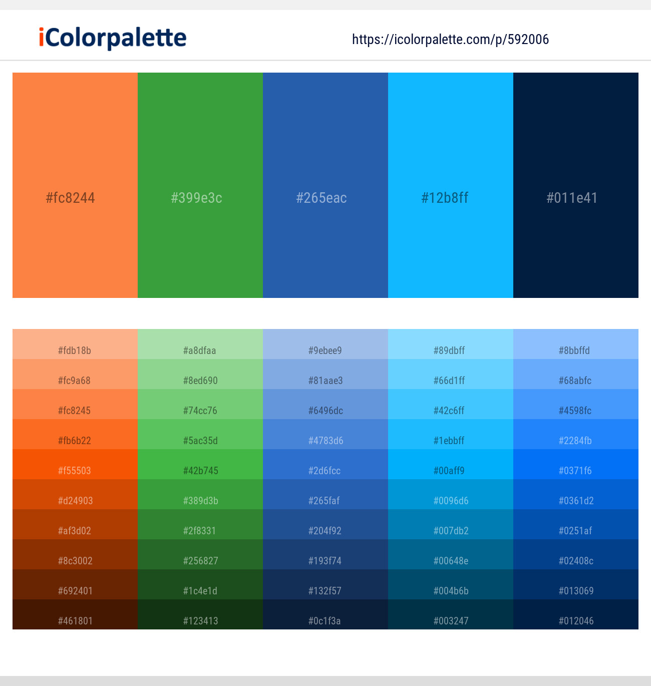 Coral – Apple – Cerulean Blue – Dodger Blue – Midnight Color scheme