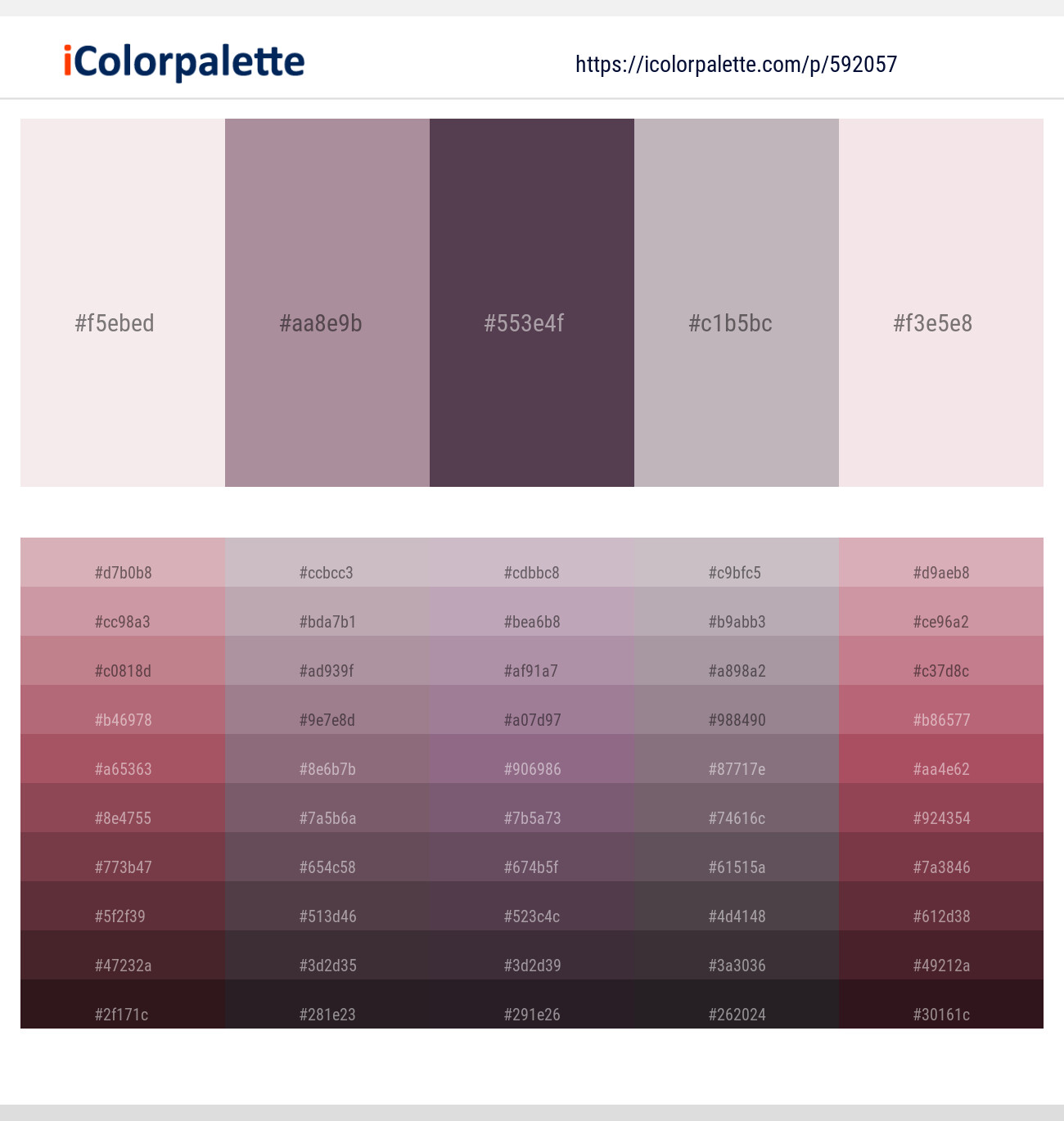 Soft Peach – Dusty Gray – Eggplant – Pink Swan – Dawn Pink Color scheme