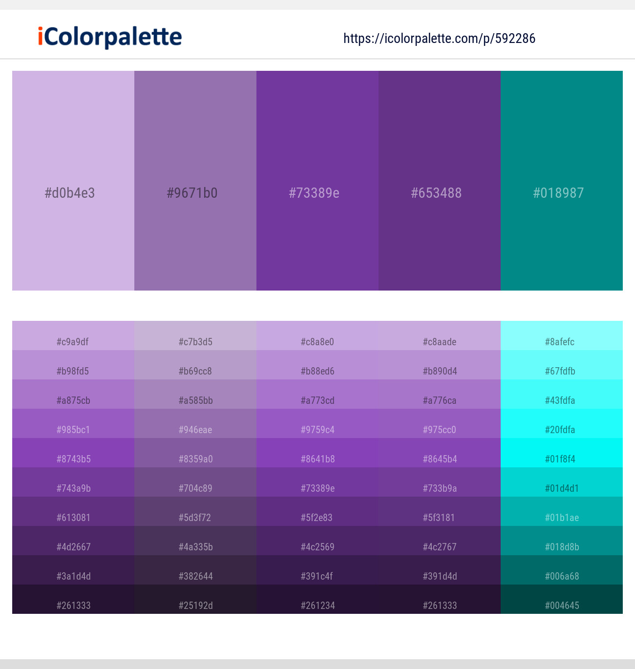 Prelude – Wisteria – Royal Purple – Eminence – Teal Color scheme